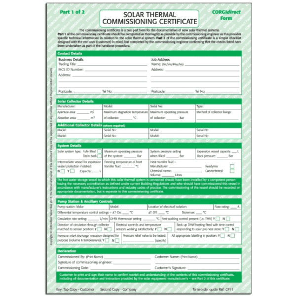 CORGI Direct Cp11 Solar Thermal Cert