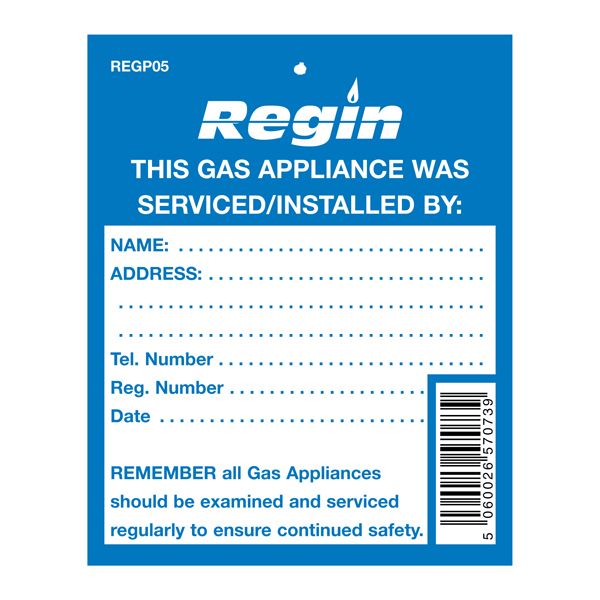 Regin Gas Appliance Serviced Tag (8) Regp05