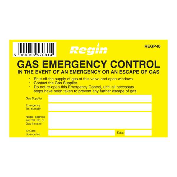 Regin Gas Emergency Control Sticker (8) REGP40