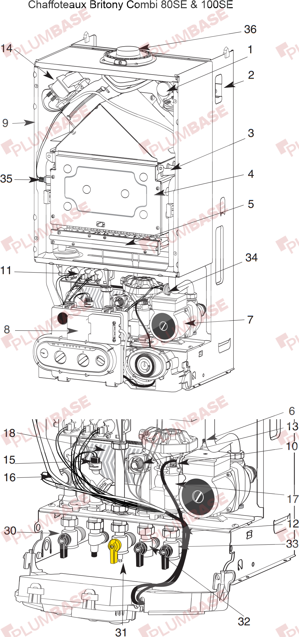 Chaffoteaux Britony Combi 80SE exploded views and parts list