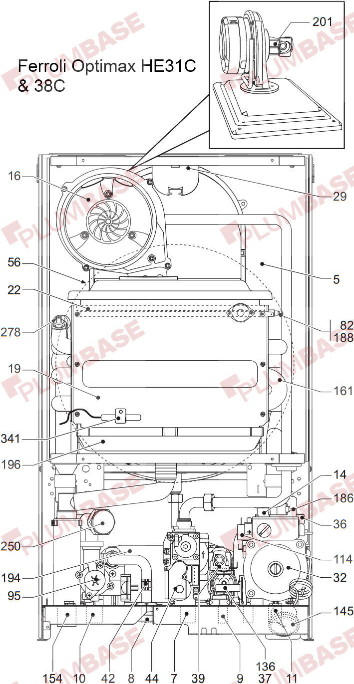 Ferroli Optimax HE31C exploded views and parts list