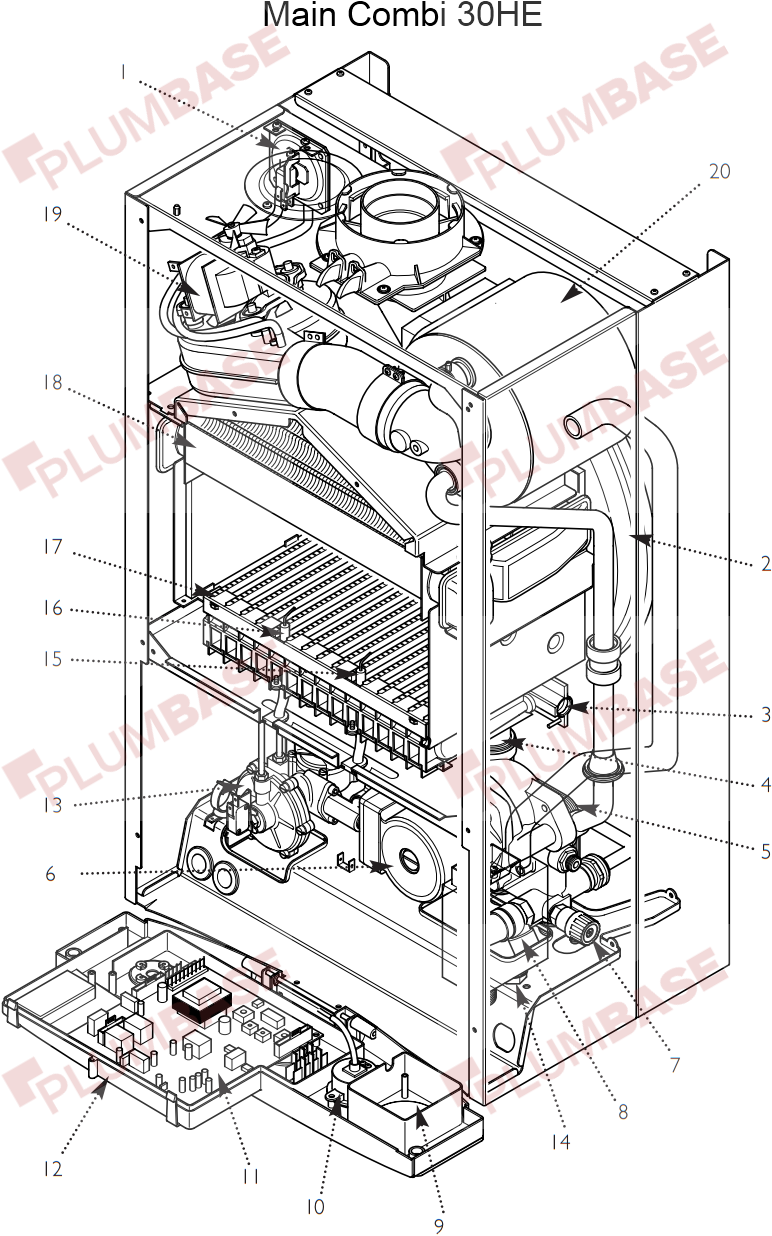 Main Combi 30HE exploded views and parts list