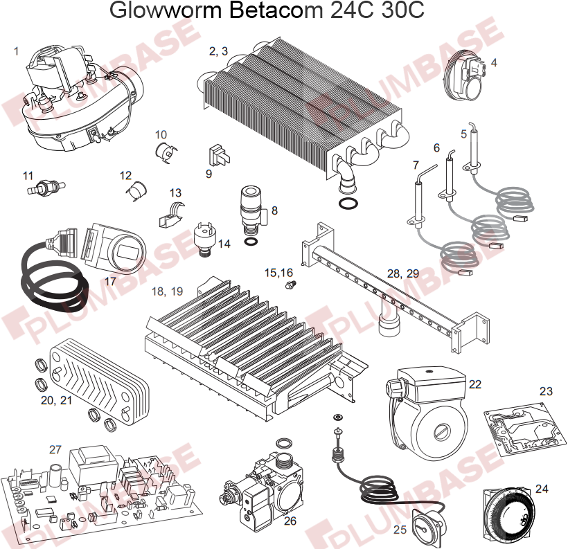 Glowworm Betacom 30C exploded views and parts list