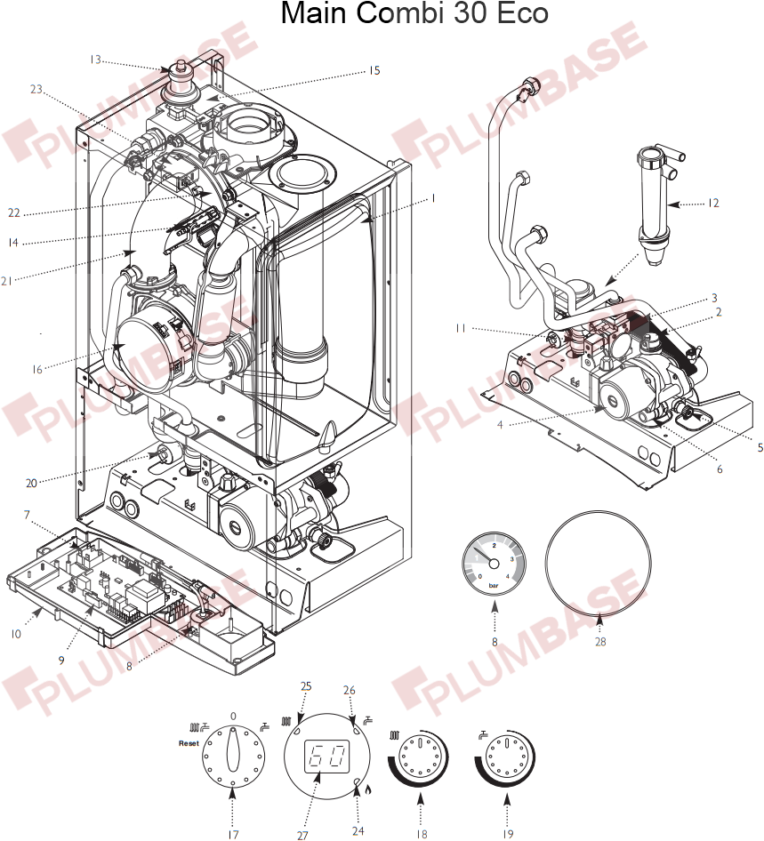 Main Combi 30 Eco exploded views and parts list