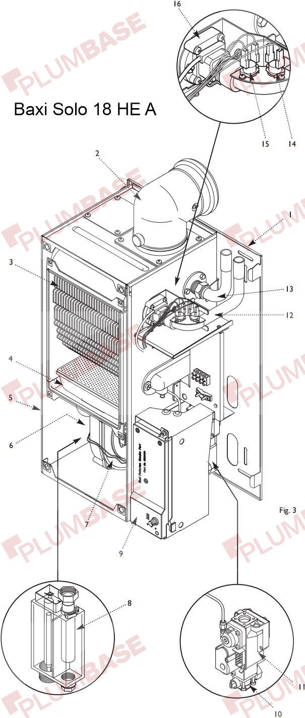 Baxi Solo 18HE A exploded views and parts list