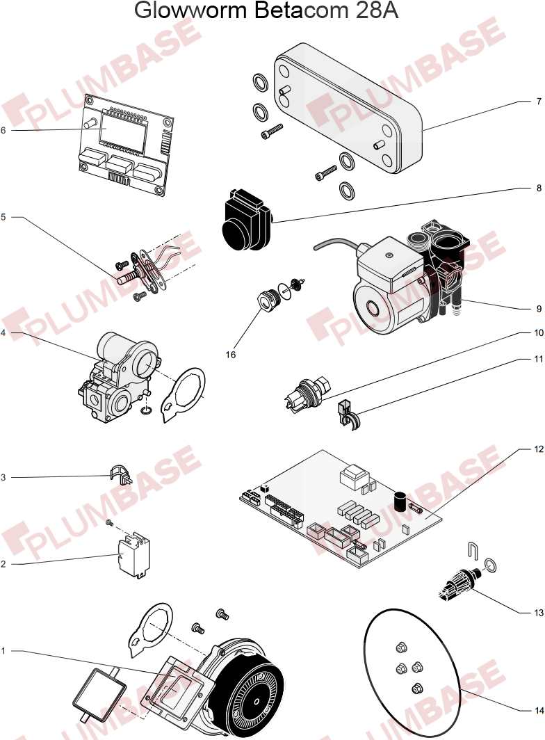 Glowworm Betacom 28A exploded views and parts list