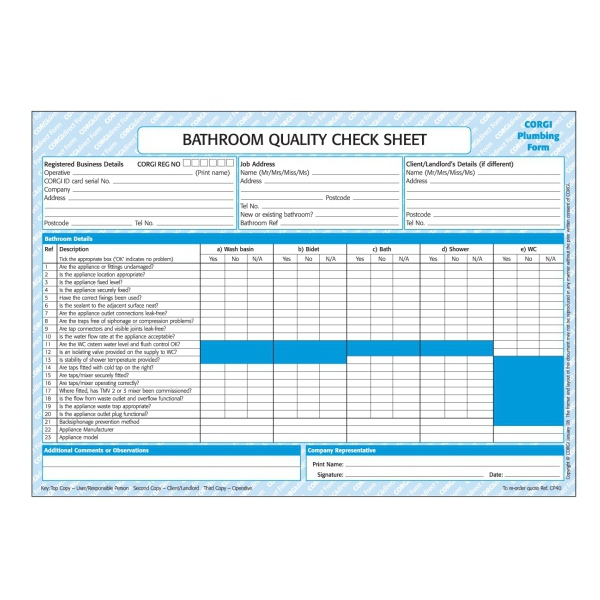 CORGI Direct Bathroom Quality Checklist - CP40