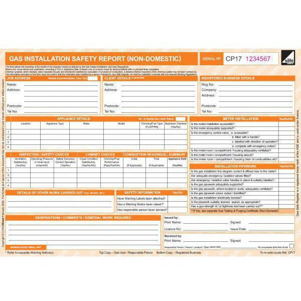 CORGI Direct Gas Installation Safety Report (Non Domestic) - CP17