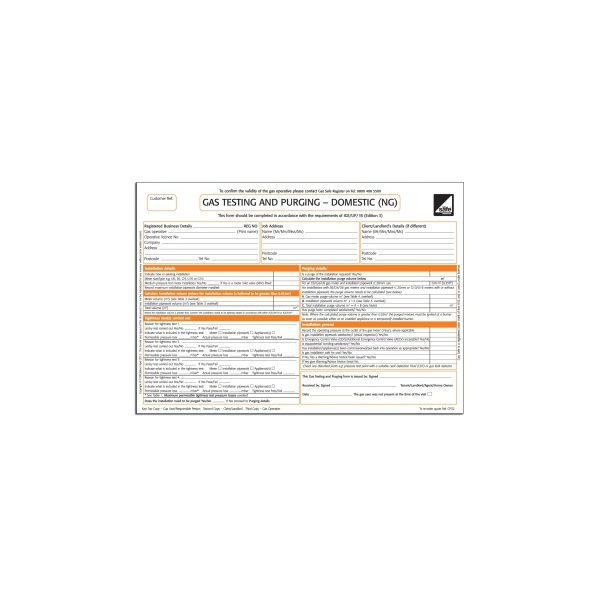 CORGI direct Gas Testing and Purging - Domestic Form - CP32