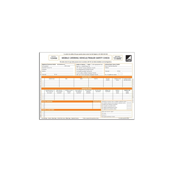 CORGI direct Mobile Catering Vehicle/Trailer Safety Check Forms - CP44