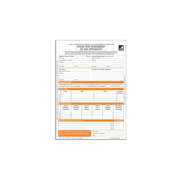 CORGI direct Visual Risk Assessment of Gas Appliances Form CP9