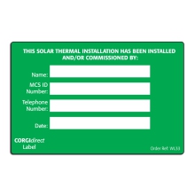 CORGI Direct Wl33 Solar Thermal Installation Label