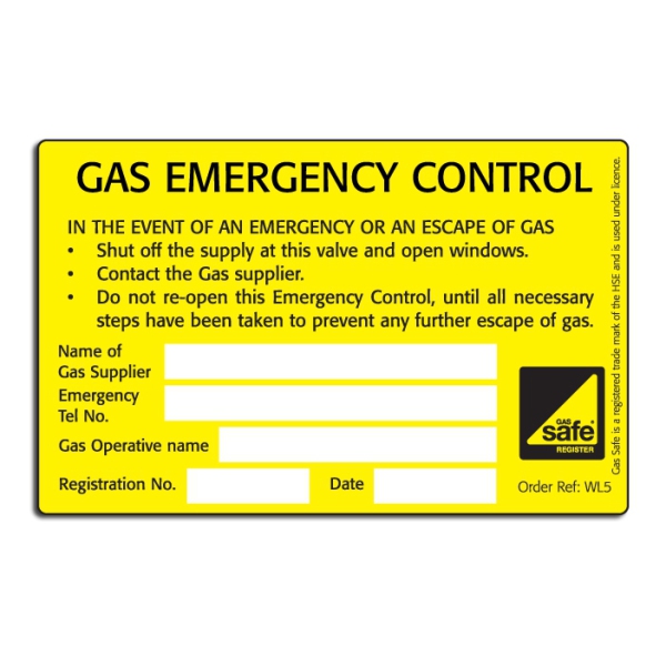 CORGI Direct Wl5 Gas Emergency Control Valve Labels