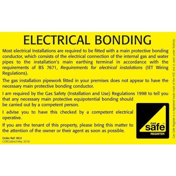 CORGI Direct Wl9 Electrical Bonding Labels
