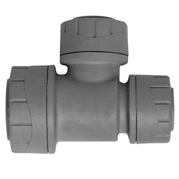 PolyPlumb 22mm x 15mm x 15mm Branch and One End Reduced Tee - Grey