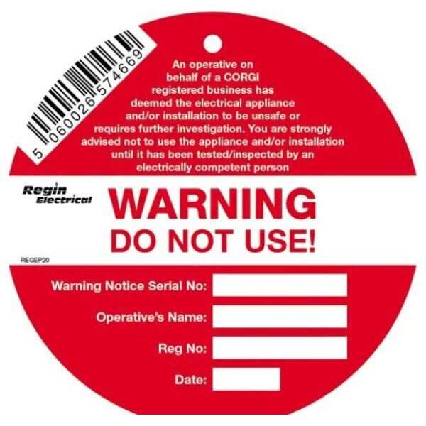 Regin Electric Warning - Do Not Use Tag (8) Regep20
