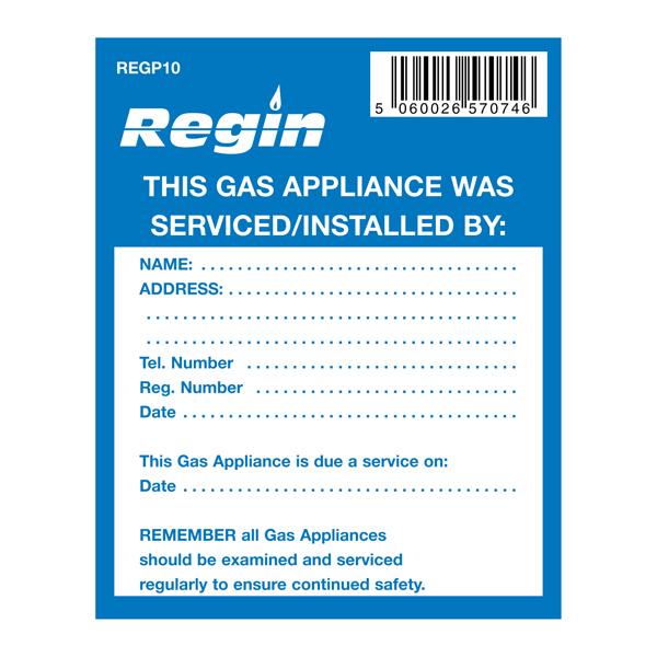 Regin Gas Appliance Serviced Sticker (8) Regp10