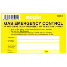 Regin Gas Emergency Control Sticker (8) REGP40