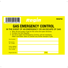 Regin Gas Emergency Control Sticker (8) REGP40