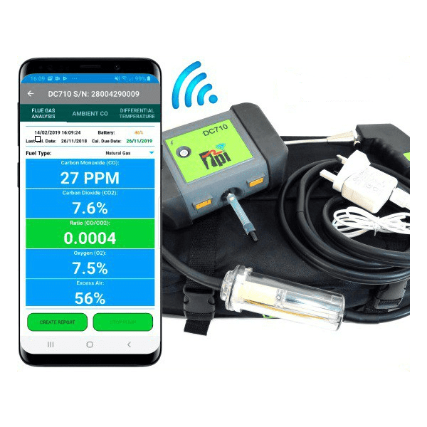 TPI DC710C1 Flue Gas Analyser Kit + FREE TPI 50 Volt Stick